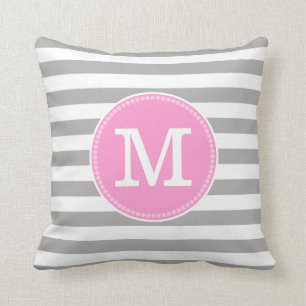 Coussin Gris Blancs Gris Monogramme rose pastel Minimal
