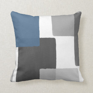 Coussin Gris Bleu Blanc Géométrique Moderne Minimaliste
