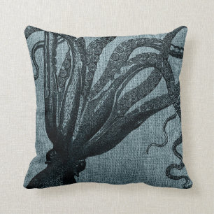 Coussin Gris bleu de noir de tentacules de poulpe