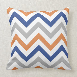 Coussin Gris bleu et blanc oranges de motif de zigzag