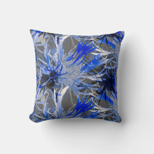 Coussin Gris & Bleu Moderne Artistique Abstrait Floral