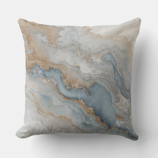 Coussin Gris Bleu Poussiéreux Brun Beige Abstrait (Recto)