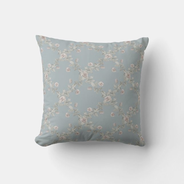 Coussin Gris Bleu Taupe Rose Treillis Motif (Recto)