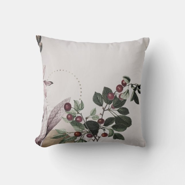 Coussin Gris & Bourgogne Botanique Imprimer | Cerises (Recto)