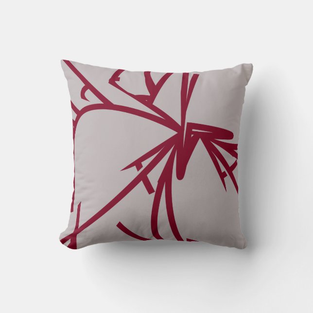 Coussin Gris & Bourgogne Moderne Élégant Bambou Abstrait (Recto)