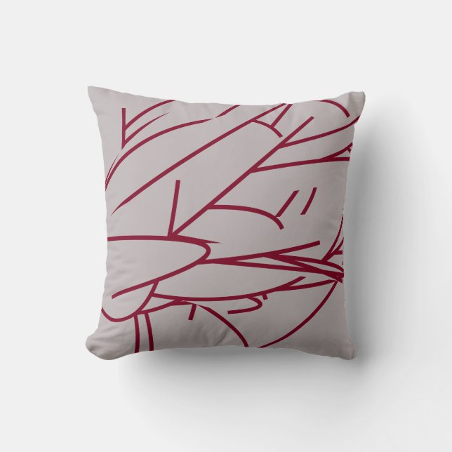 Coussin Gris & Bourgogne Moderne Élégante Météo Abstraite (Recto)