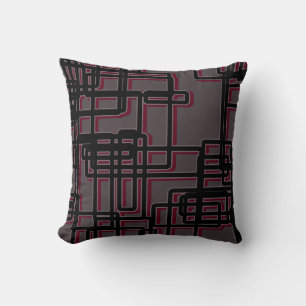 Coussin Gris Bourgogne & Noir Géométrique Mi-Siècle Modern