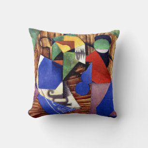 Coussin Gris - Bouteille de rhum et journal