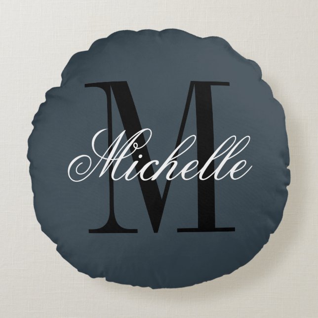 Coussin gris charbon avec monogramme personnalisé (Devant)
