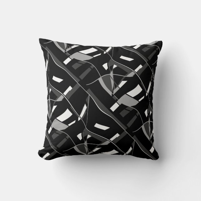 Coussin Gris Charbon Blanc Noir Silencieux Lignes Twirling (Recto)