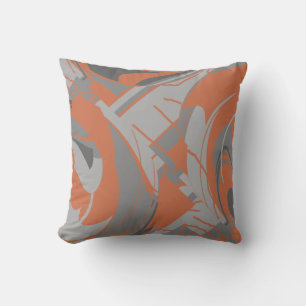 Coussin Gris Charbon Orange Brûlé Tourbillons d'Art Feuill