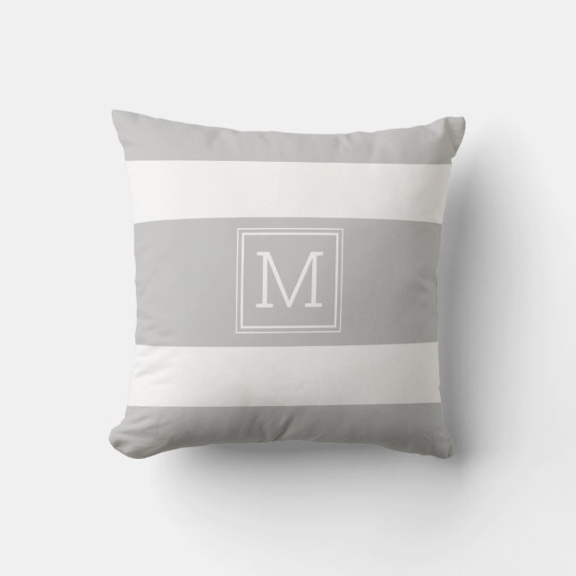 Coussin Gris clair et bandes blanches Monogrammes simples (Recto)