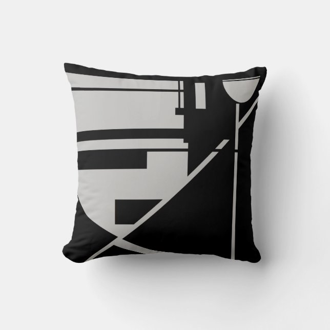 Coussin Gris clair sur Abstrait géométrique noir (Recto)