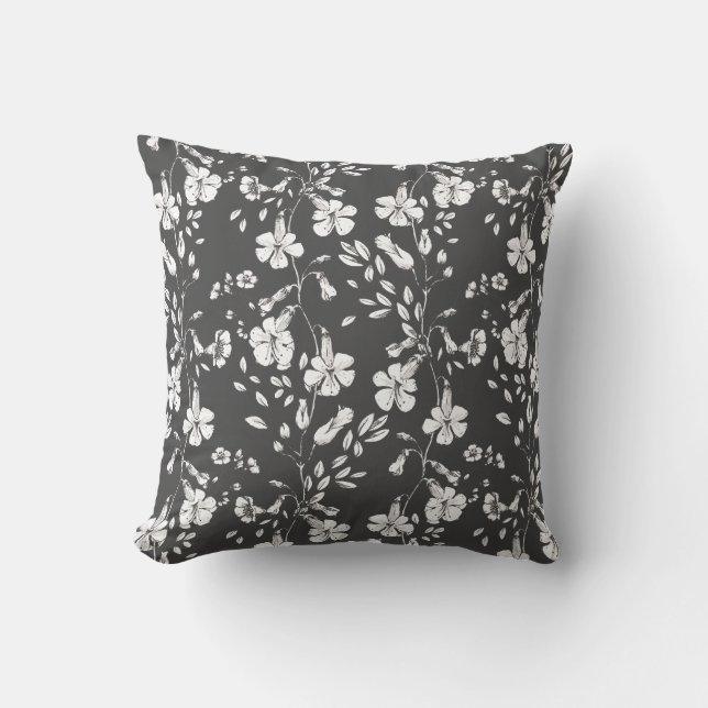 Coussin Gris classique Botanique Florales Mariage Cadeau (Recto)