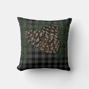 Coussin Gris classique et plaid noir de pin cônique
