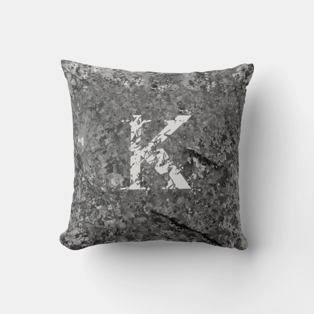 Coussin Gris craqué Natural Rock Texture sur mesure Monogr (Recto)