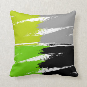 Coussin Gris de chaux vert noir blanc pinceau