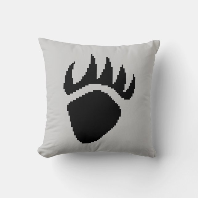 Coussin Gris de pixel de griffe d'ours noir (Recto)
