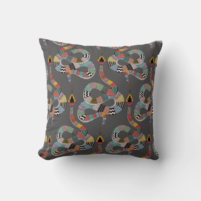 Coussin gris de serpent graphique (Recto)