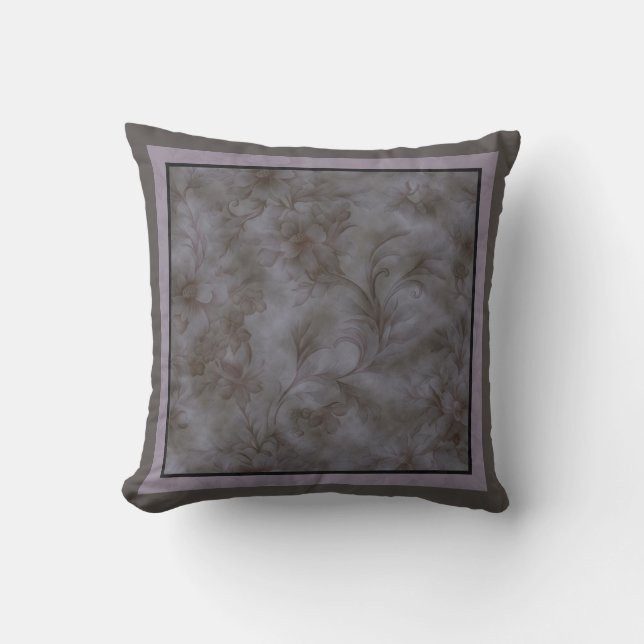 Coussin Gris doux et lavande conception florale (Recto)