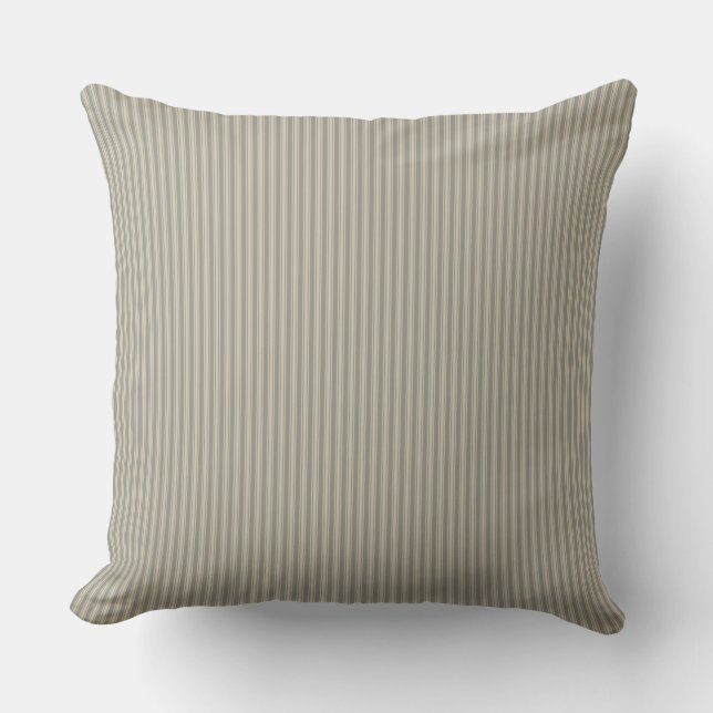 Coussin Gris et Beige Ticking Stripe (Recto)