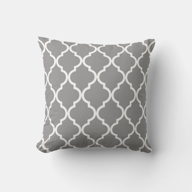 Coussin Gris et blanc classiques de motif de Quatrefoil (Recto)