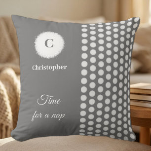 Coussin Gris et blanc monogramme, c'est l'heure de la sies