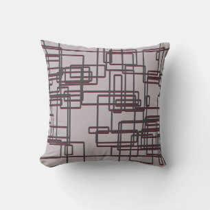 Coussin Gris et Bourgogne Mi-siècle moderne géométrique