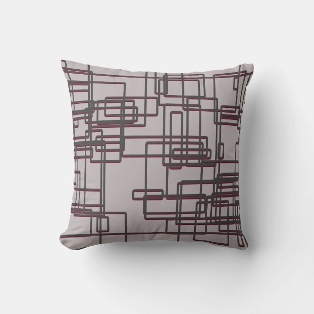 Coussin Gris et Bourgogne Mi-siècle moderne géométrique (Recto)