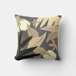 Coussin Gris et crème Artistes Feuilles Abstraits Jeter Or
