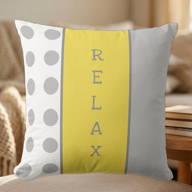 Coussin Gris et jaune avec des pois et des rayures se déte (Créateur téléchargé)