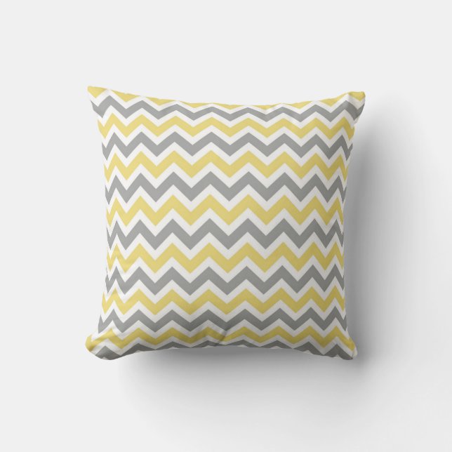 Coussin gris et jaune de motif de Chevron (Recto)