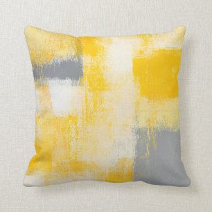 Coussin gris et jaune de "petit déjeuner" d'art