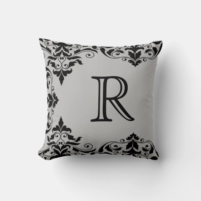 Coussin gris et noir de damassé de monogramme (Recto)