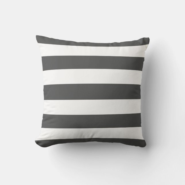 Coussin Gris et rayures blanches modernes au charbon de bo (Recto)
