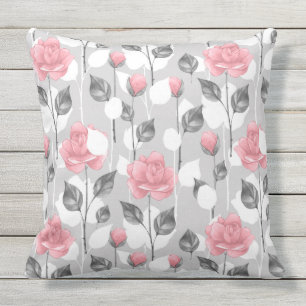 Coussin  Gris et rose.Schéma floral