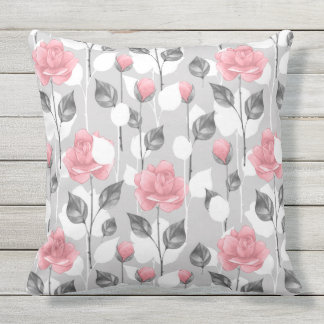 Coussin Gris et rose.Schéma floral