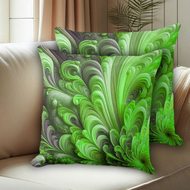Coussin Gris et vert sculpté Floral et Motif de plume (Grey and Green Sculpted Floral and Feathered Pattern Throw Pillows Cover Photo 1)
