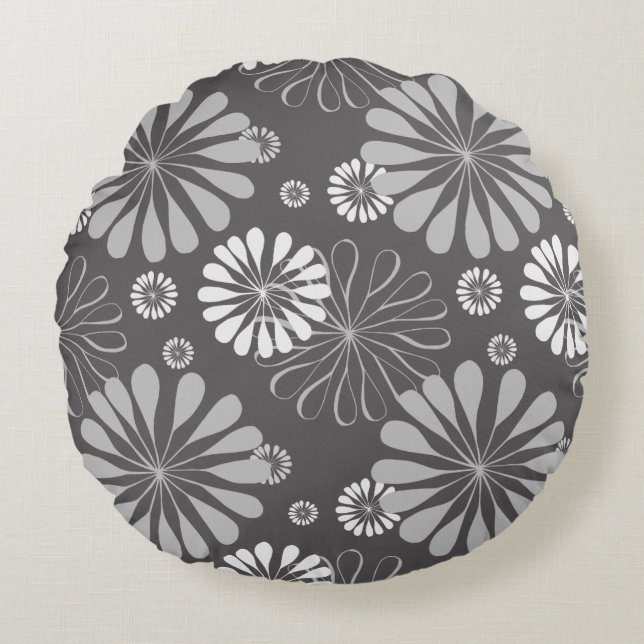 coussin gris floral rond (Devant)