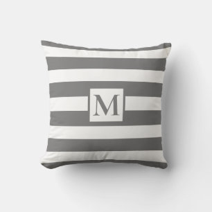 Coussin Gris foncé blanc bandes monogramme