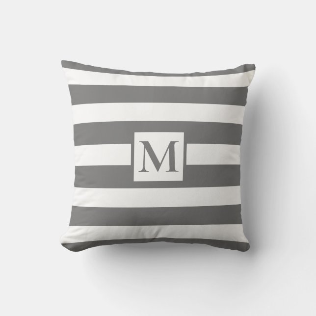 Coussin Gris foncé blanc bandes monogramme (Recto)