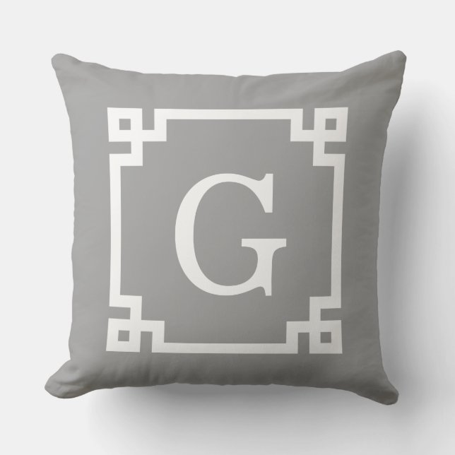 Coussin Gris foncé blanc cadre clé grecque #2 Monogramme i (Recto)
