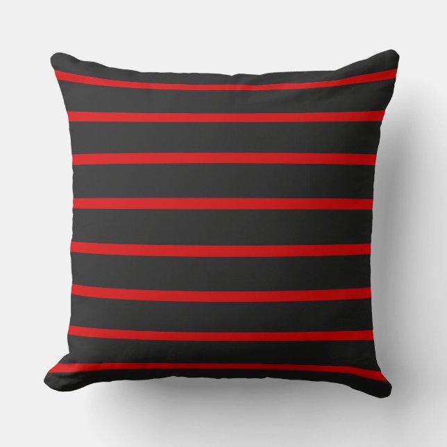 Coussin Gris foncé et rayures rouges (Recto)