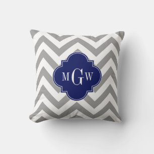 Coussin Gris foncé Lg Chevron Marine Quatrefoil 3 Monogram