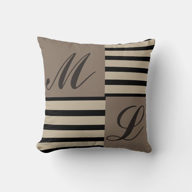 Coussin Gris Gris Brayures noir et beige Monogramme (Recto)