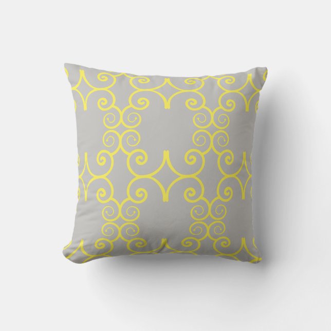 Coussin Gris gris et jaune motif abstrait solide (Recto)