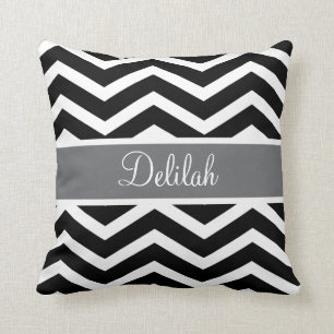 Coussin Gris gris noir Chevron personnalisé