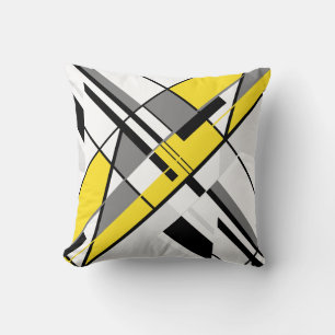 Coussin Gris Jaune Blanc Noir Diagonal Design