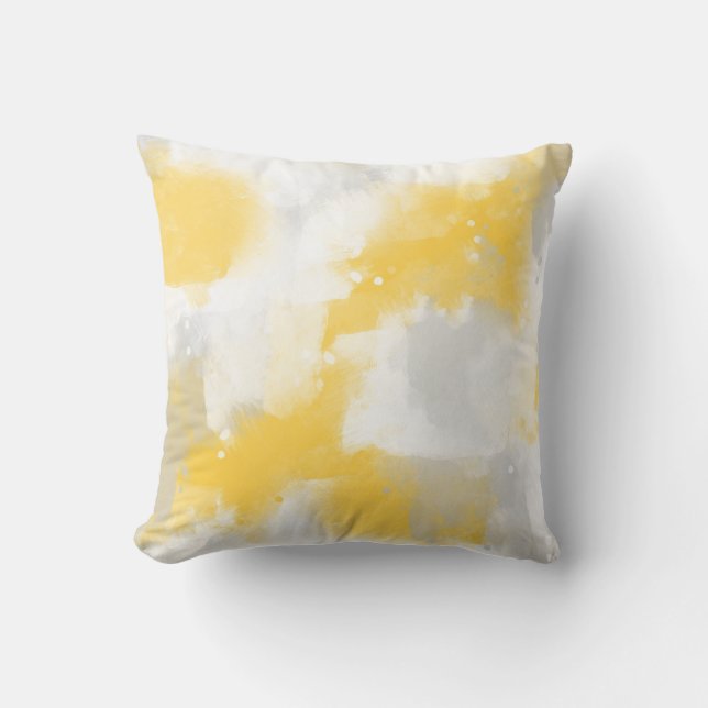 Coussin Gris Jaune et Blanc Abstrait Brosses (Recto)