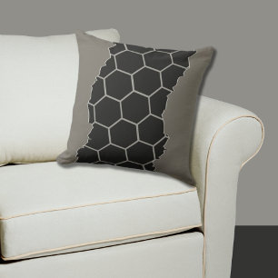 Coussin Gris moderne cassé, Motif Honeycomb noir